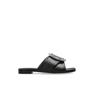 Marc Jacobs Schoenen, Dames, Zwart, 41 EU, Leer, Leren slippers met applicatie