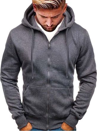 Generic Mens Full Zip Fleece Hoodie Sweatshirts Plain Workwear Casual Jumper Sweater Sports Leisure Warm Top Light Breathable Zip Up Top for Working Out Sweat