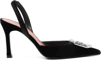 Amina Muaddi Camelia Sling 90 - Dames - Pumps - Zwart - 36 1/2 EU - Leer - Schoenen
