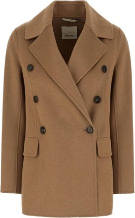 Max Mara Smmrita Double-Breasted Jacket - Dames - Mantel - Bruin - M - Wol - Jassen