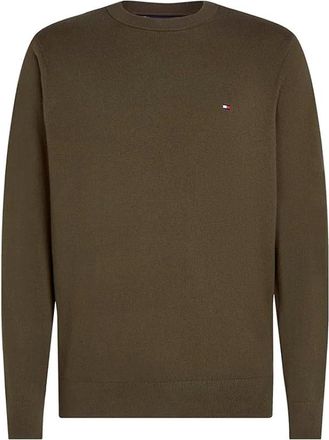 Tommy Hilfiger Round-neck Knitwear, male, Green, Size: XS Green Cotton Cashmere Sweater