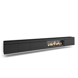 Skraut Home Skraut Home - Mueble Tv, Televisi&oacute;n, Muebles De Sal&oacute;n, Almacenaje, 368x45x35, Chimenea El&eacute;ctrica Xxl, Colgado, Suspendido, Estilo Moderno, Negro