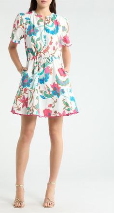 Sugarlips Izzie Floral Bouse Shift Minidress in White-Fuchsia at Nordstrom, Size X-Large