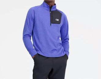 New Balance Heat Grid Half Zip Top In Marine Blue Heather
