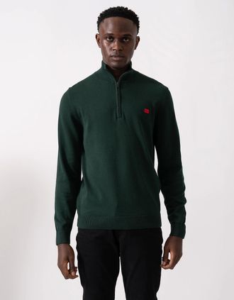 HUGO BOSS Mens HUGO San Quintus-C Mens 1/4 Zip Pullover - Open Green 385 - Black - Size: 42