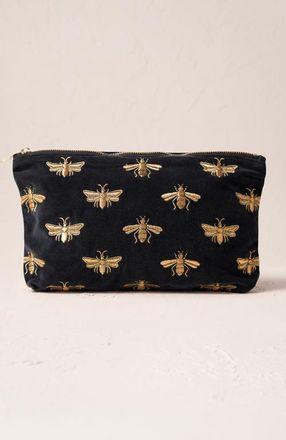 Elizabeth Scarlett Honey Bee Velvet Everyday Pouch in Charcoal at Nordstrom
