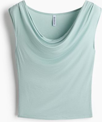 H&M Jerseytop mit Wasserfallausschnitt - Hellt&uuml;rkis