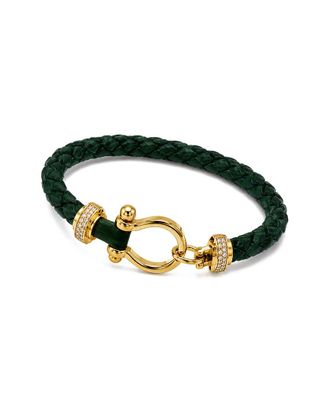 Jean Claude Leather & Stainless Steel Cz Bracelet