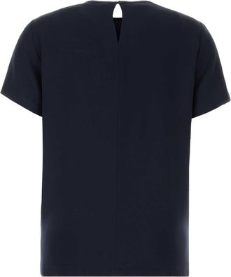 Max Mara Womens Navy Blue Silk Pagano T-Shirt Blu Marino Exterior: Camicie