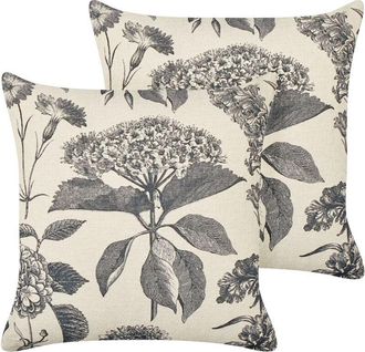 Beliani Set of 2 Decorative Cushions ROSEMARY Cotton 45 x 45 cm Grey Floral Pattern