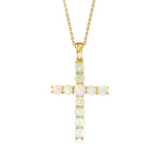 Ross-Simons Ethiopian Opal Cross Pendant Necklace in 18kt Gold Over Sterling