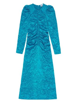 Ganni Gekreukte satijnen midi-jurk - Blauw