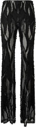 Alberta Ferretti Zwarte broek met wijde pijpen- parels en doorschijnendheid - Dames - Wijde Broeken - Zwart - XS - Broeken