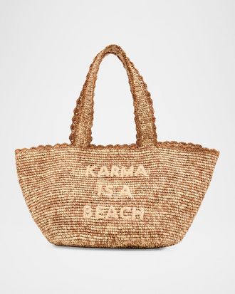 BTB Los Angeles Karma Is A Beach Straw Tote Bag