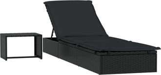 vidaXL Tumbona 1 Ud Con Mesita Rat&aacute;n Sint&eacute;tico Negro Vidaxl