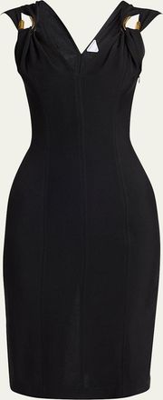 Bottega Veneta Buckle Sleeveless Grainy Viscose Linen Dress