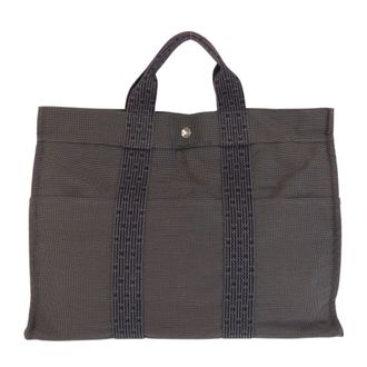 Herm&egrave;s Gray Polyamide Polyester Handbag Tote Bag (Pre-Owned)