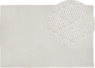 Beliani Beliani - Alfombra De Lana Blanco Crema Con Viscosa 160 X 230 Cm Rectangular Tejida A Mano