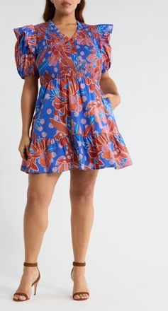 Sugarlips Amazonia Leones Smocked Dress in Blue-Red at Nordstrom, Size 2X