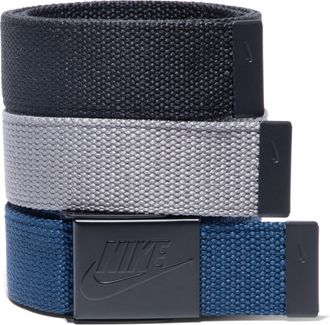 Nike Mens 3 Pack Golf Web Belt, Black/Grey/Navy, Futura, One-Size up to 42