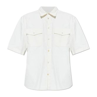 Dsquared2 Short Sleeve Shirts, male, White, Size: 3XL Linen Short-Sleeve Shirt