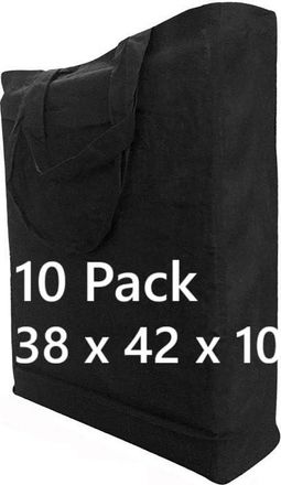 Generic COTTON BAGS PACK OF 5 100% Cotton black bags, 38 x 42 x 10 secured short handle with double and cross stitch, Eco Friendly Shoppers, natural cotton sh