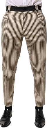 Dolce & Gabbana Beige Black Striped Cotton Slim Fit Trousers Mens Pants