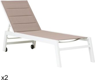 Happy Garden Lote de 2 tumbonas en textileno topo y aluminio blanco