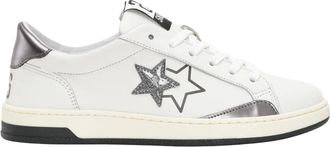 2Star Witte Leren Sneakers met Zilveren Details - Dames - Sneakers - Veelkleurig - 37 EU - Leer - Schoenen
