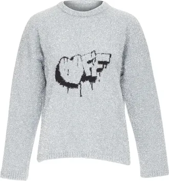 Off-white Off White Virgil Abloh silver lurex graffiti wide sweater