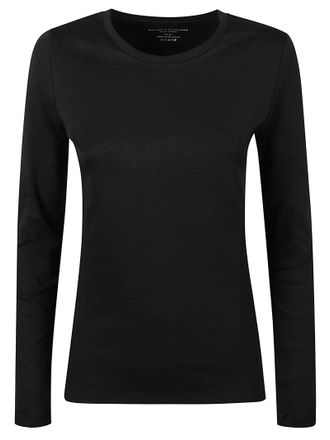 Majestic Filatures Fitted Black Long-Sleeve Top with Round Neckline
