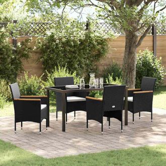 vidaXL Vidaxl - Conjunto De Comedor De Jard&iacute;n Con Coj&iacute;n 5 Pcs Negro Polirat&aacute;n
