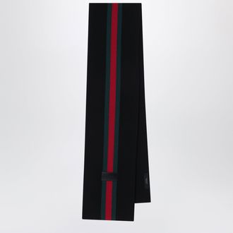Gucci Sciarpa a righe nera e verde in lana jacquard
