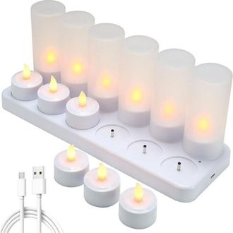 OEM Juego De 12 Velas Led Recargables, Velas De T&eacute; El&eacute;ctricas Led Con Llama Parpadeante Y Base De Carga, Decoraci&oacute;n Para Navidad, Cumplea&ntilde;os, Bodas, Cenas