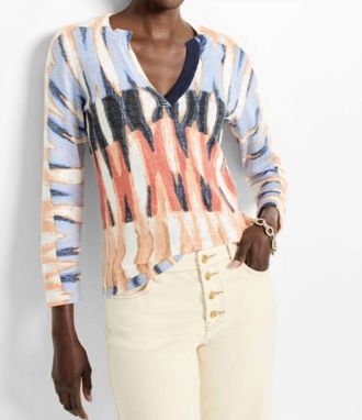 Nic+Zoe Criss Cross Cotton Slub Sweater In Blue Multi