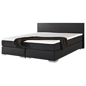 Beliani Cama Continental Doble 180 X 200 Cm Tapizada En Tela Negra Con Colch&oacute;n De Muelles Embolsados President