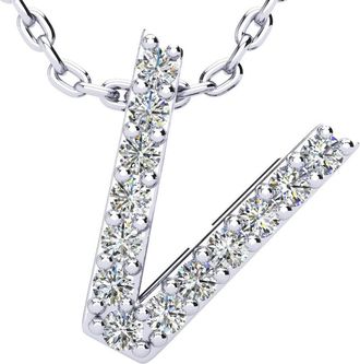 SuperJeweler Block Initial Necklace In Sterling Silver With Real Diamonds, With Free 18 Inch Chain