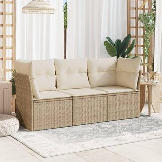 vidaXL Juego De Sof&aacute;s De Jard&iacute;n Con Cojines Beige 3 Pzas Rat&aacute;n Pe Vidaxl