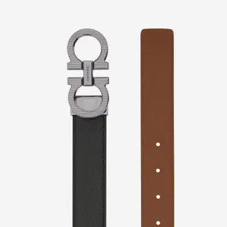 Ferragamo Gancini Leather Reversible Belt - Black