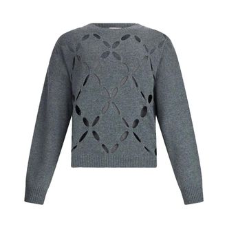 Liu Jo Truien & Vesten, Dames, Grijs, XS, Wol, Wollen trui met cut out details