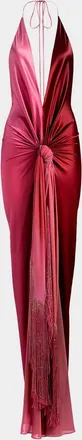 Silvia Tcherassi Corsario Knotted Ombre Silk Plunging Halter Maxi Dress