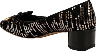 Franco Sarto Natalia Block Heel Ballet Pumps Black / Gold Fabric I9117F3003 Womens