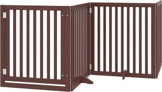 vidaXL Dog Gate with Door Foldable 8 Panels Brown 640 cm Poplar Wood vidaXL