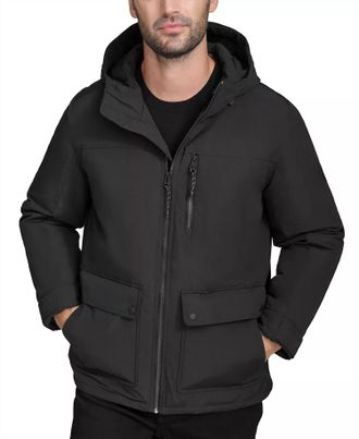 Cole Haan Down Puffer Insulated Hooded Full Zip Jacket In Black