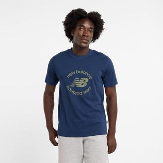 New Balance Mens Sport Round Graphic T-Shirt in Blue Cotton Jersey, size X-Large