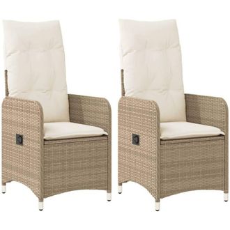 vidaXL Sillones Reclinables De Jard&iacute;n Con Cojines Beige 2 Uds Rat&aacute;n Pe Vidaxl
