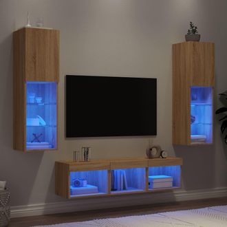 vidaXL Vidaxl - Muebles Tv Pared Con Led 5 Pzas Madera Ingenier&iacute;a Roble Sonoma