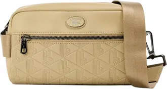 Lacoste Leren schoudertas met geometrisch patroon (Beige)