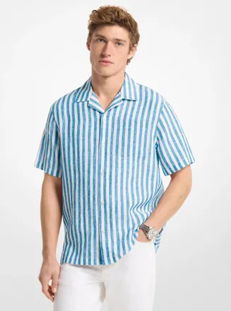 Michael Kors Striped Linen Camp Shirt