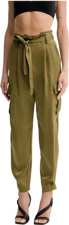 Simona Corsellini Wijde Broek - Dames - Straight fit broeken - Groen - S - Polyester - Broeken
